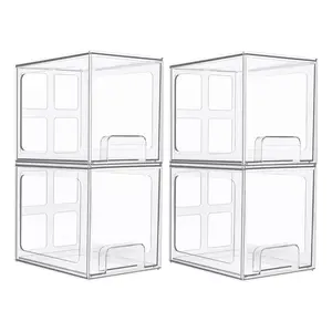 BPA Free 4 Pack Stackable Storage Drawers 6.6'' Tall Acrylic Bathroom Makeup Organizers for Vanity, Under Sink, Kitchen Cabinet & More