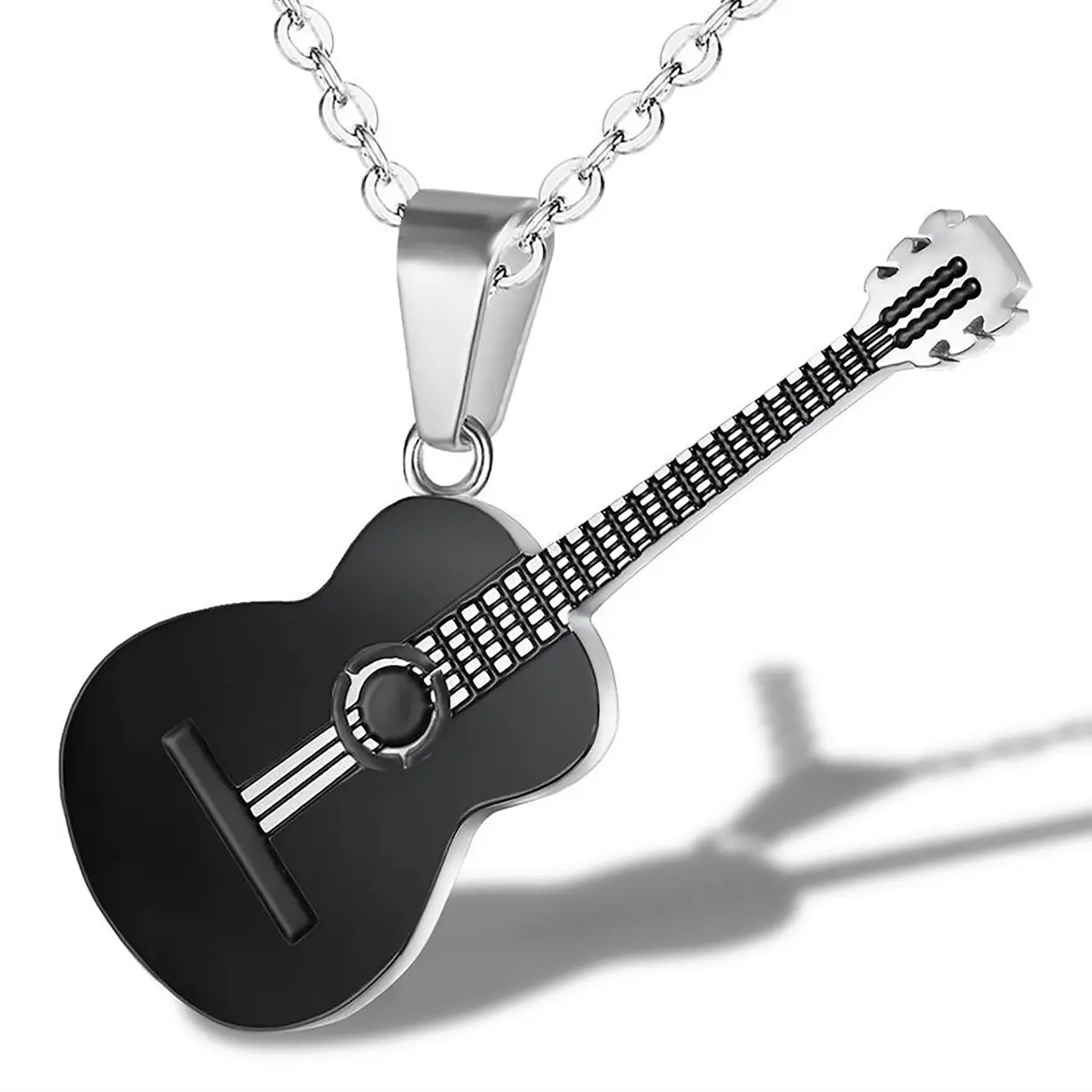 new fashion men's personality fashion stainless steel guitar music pendant necklace hip-hop jewelry