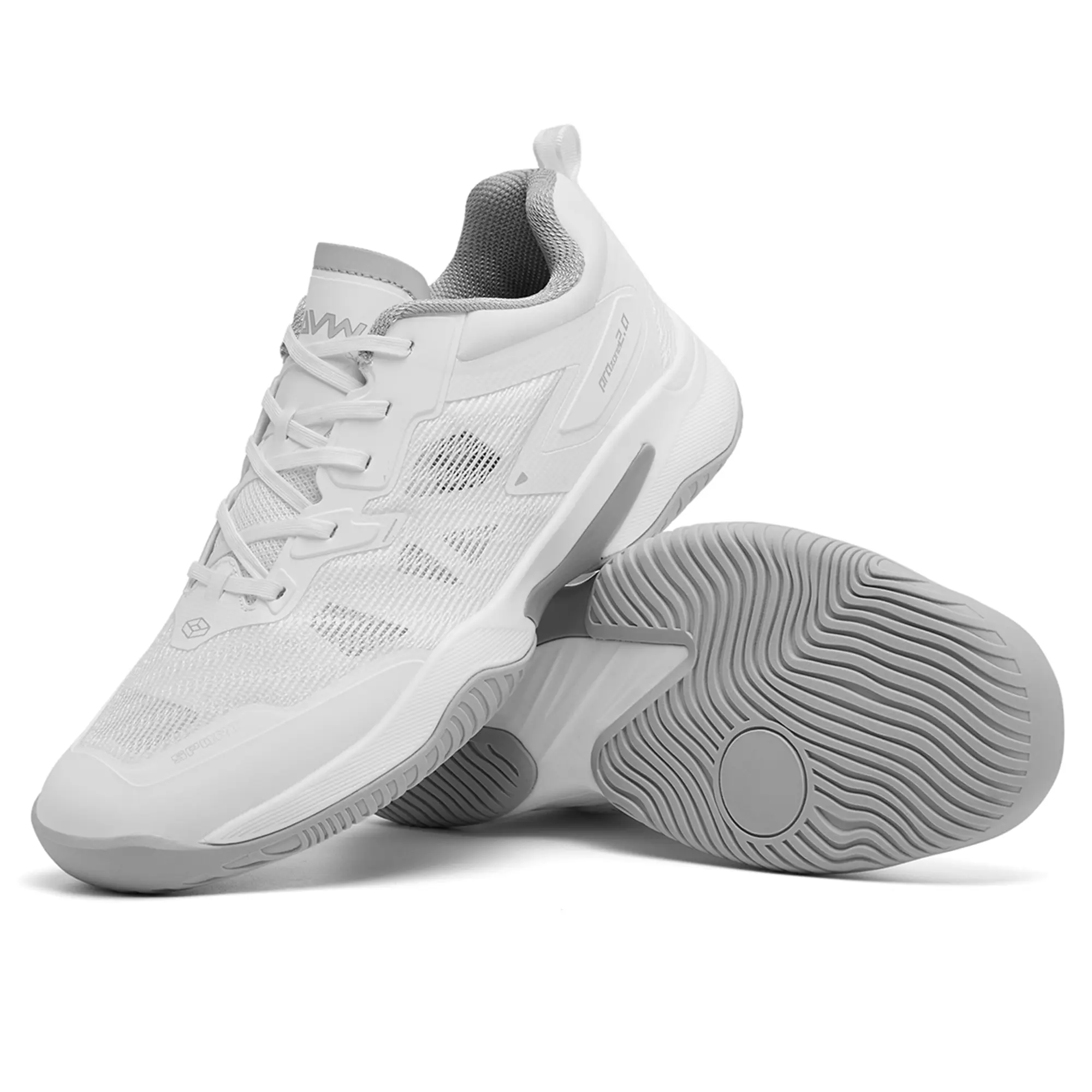 Men's Synthetic Lace-Up Badminton Sneakers - Wavy Traction Anti-Slip Sole, Breathable Mesh, Lightweight Cushioned, Indoor/Outdoor Court Shoes, Pickleball, Laces, Irregular Wavy, Shock-Absorbing, Slip Resistant, Stable Supportive Fit, Synthetics, Tennis, W
