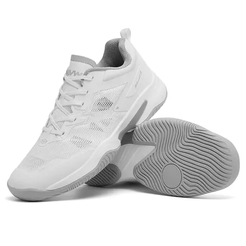 Men's Synthetic Lace-Up Badminton Shoes - Breathable Mesh, Lightweight Cushioned, Shock-Absorbing Irregular Wavy Sole, Non-Slip, Stable Supportive Fit, Male Court Sports Footwear for Badminton, Pickleball, Indoor/Outdoor Use