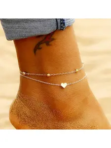 Foot Chain Heart-shaped Foot Chain Personalized Double-Layer Simple Heart Beach Foot Chain for Women Foot Jewelry for WomenHeart-shaped ankle bracelet, personalized double-layer simple heart-shaped beach bracelet for women, jewelry for women