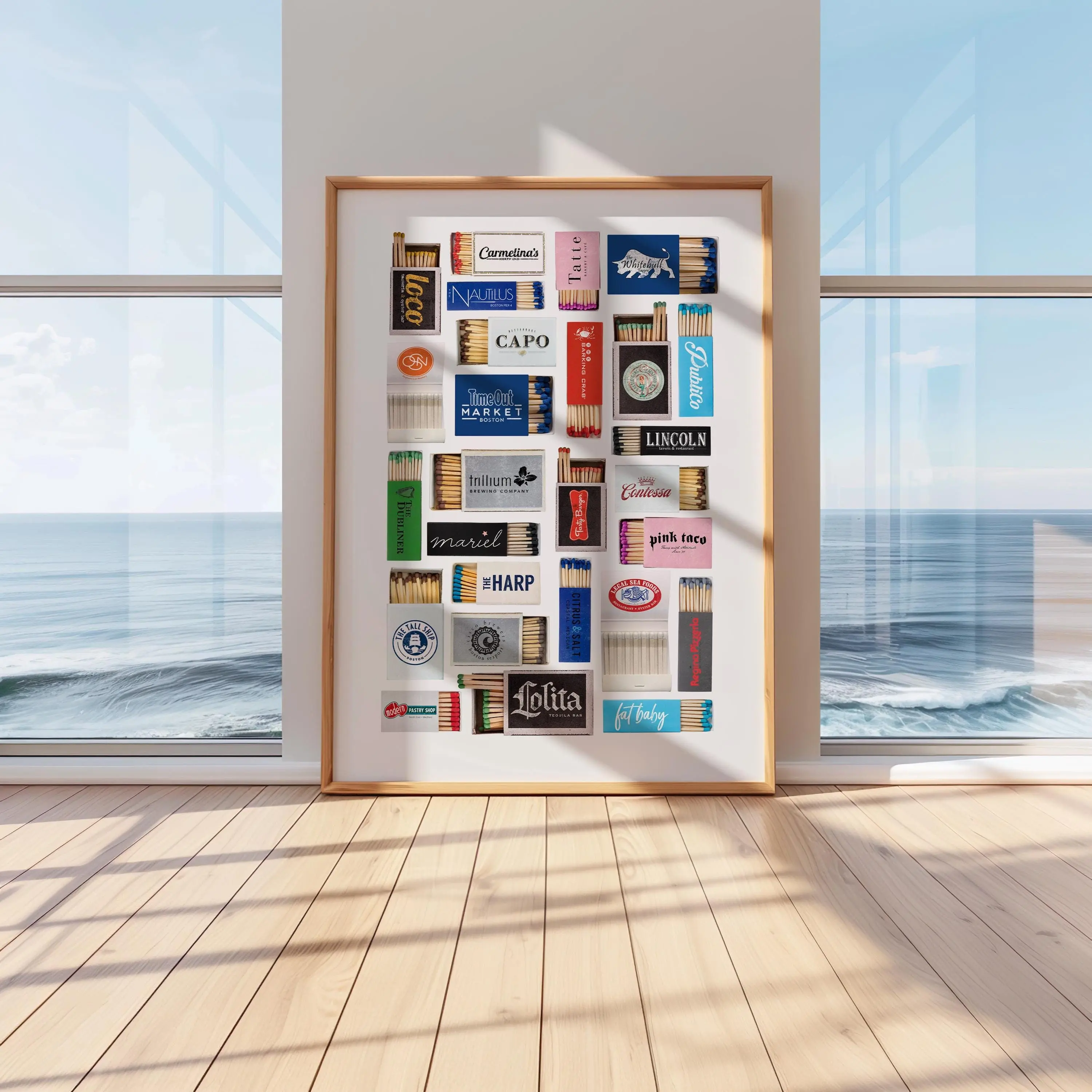 Boston Matchbox Poster, Restaurants and Bars Matches Wall Art, Gift for Friends