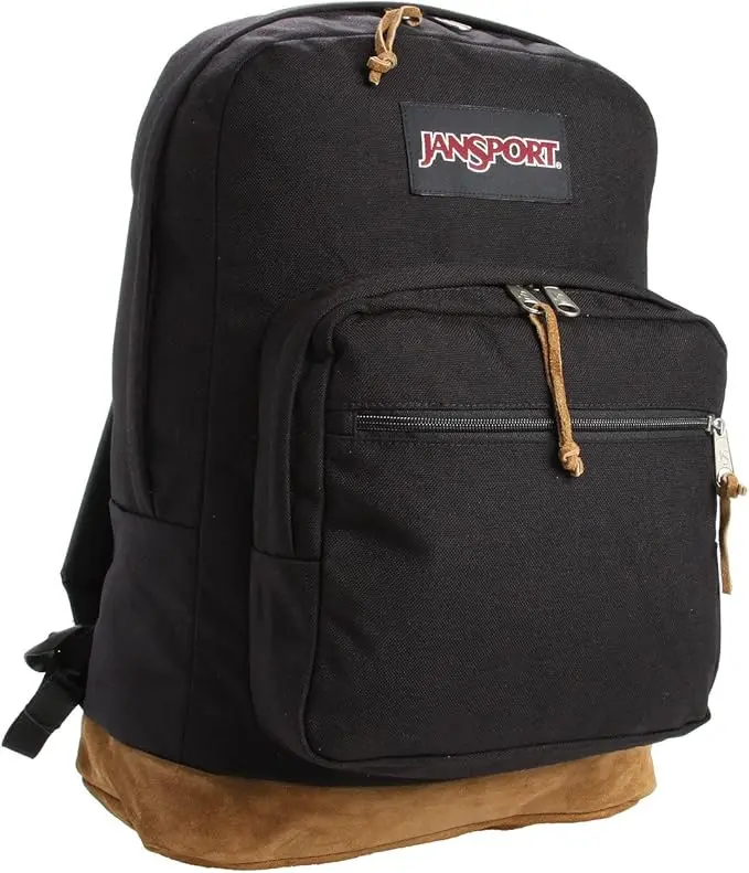 JanSport Denim Backpack/Schoolbag with Black Suede – Travel Backpack, Laptop Bag for Kids and Boys; Birthday Gift