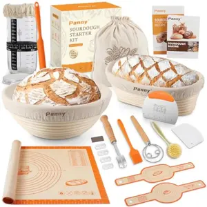 Sourdough Baking Supplies, Proofing Basket + Glass Starter Jar Set