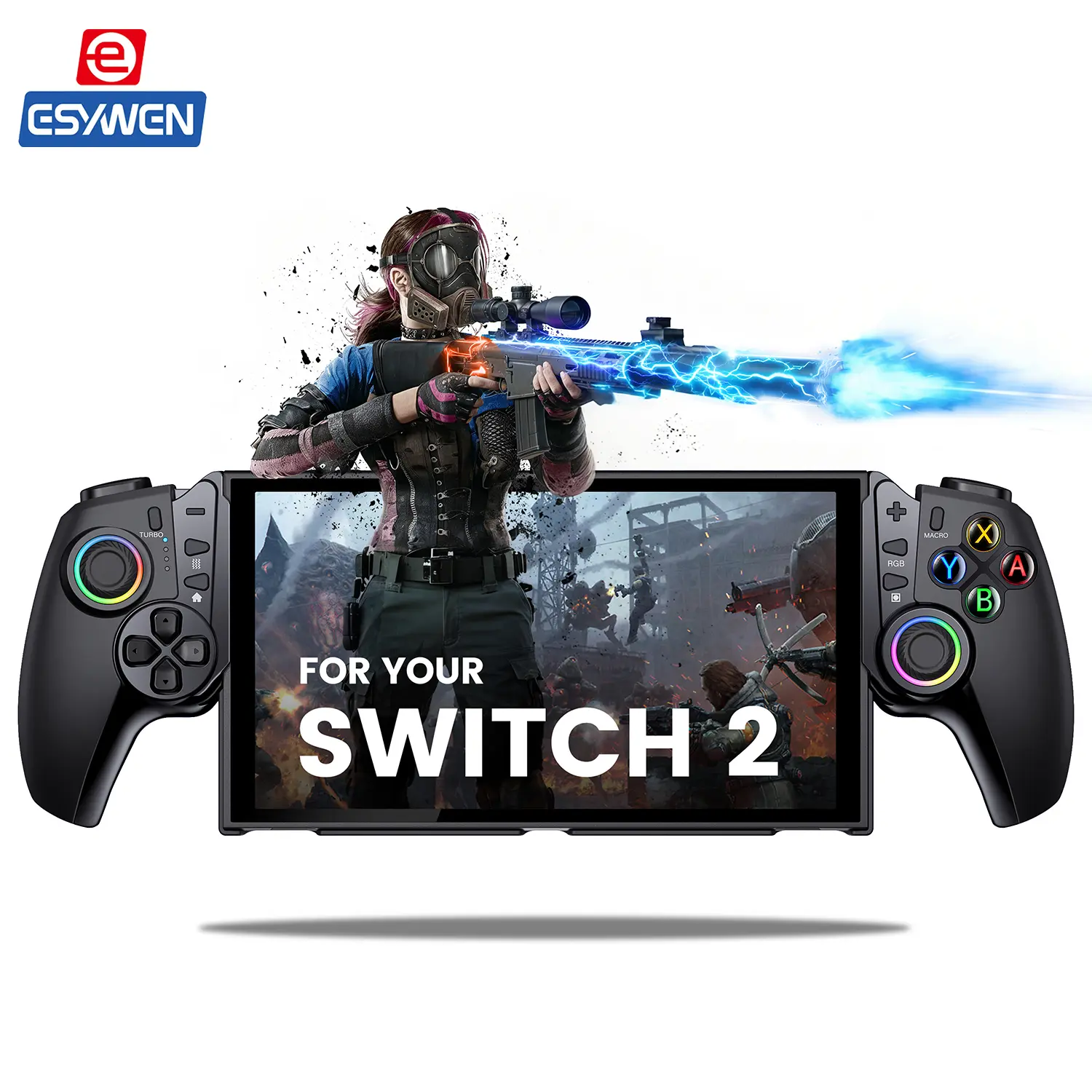 ESYWEN Switch 2 Controller Alternative: Hall Effect (No Drift), One-Piece Replacement, 6 Game Card Slots, Turbo/Macro, Ergonomic Grip & Kickstand