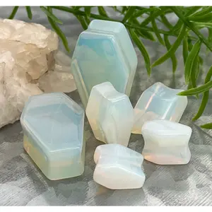 PAIR of Unusual Coffin Shaped Opalite Glass Stone Double Flare Plugs - Gauges 2g (6mm) to 1" (25mm)