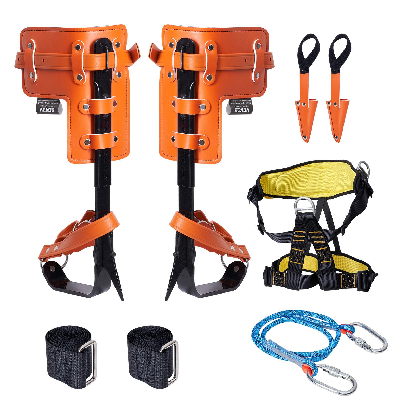 VEVOR Tree Climbing Spikes Set,  1 Pair Alloy Steel Climbing Spurs with Safety Rope and Safety Harness, 350lbs Load Capacity Tree Climbing Gear, Arborist Equipment for Climbers, Fruit Picking, Orange,father'sdaygifts,campingessentials,campinggear