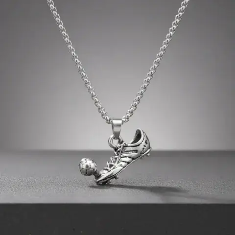 Men's Football Shoe Charm Pendant Cuban Link Necklace, Trendy Charm Necklaces, Fashionable Street Style Jewelry For Party, Daily Clothing Decor For Boy, Casual Trendy Jewelry