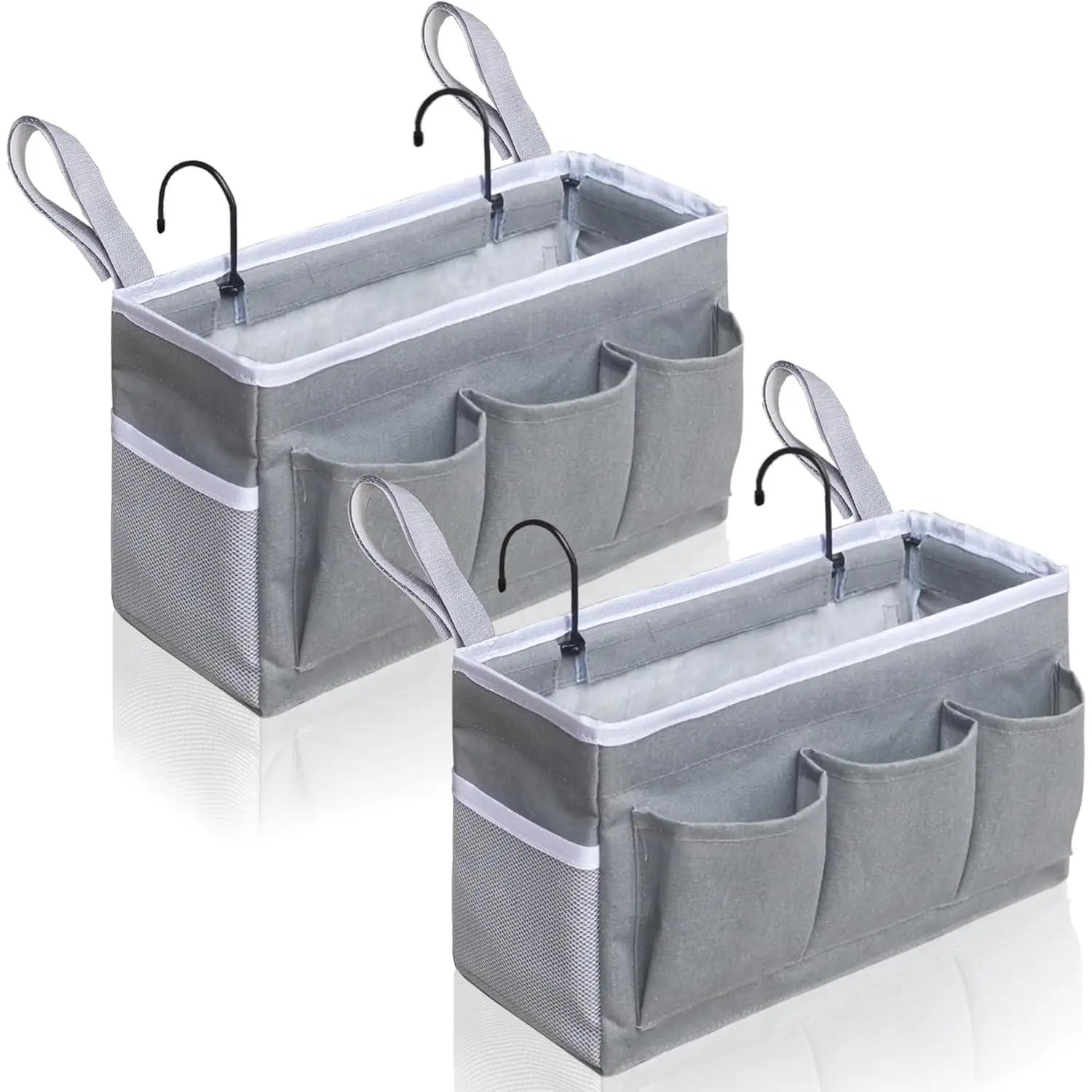 F-SBB54  Bedside Caddy Storage Organizer - 2pcs Hanging Bag Holder with Pockets for Bedroom, Loft, Tent, Curtain, Bunk bed Shelf Accessories (Gray), Gingham, Rv Camper