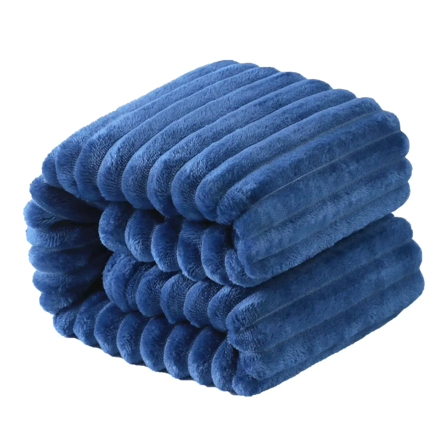 Plush Flannel Twin Bed Blanket, 60X80 Inches Soft and Warm Lightweight Blanket with Striped Texture Bed Blanket for Couch Sofa Bed All, 60"x80", Navy Blue
