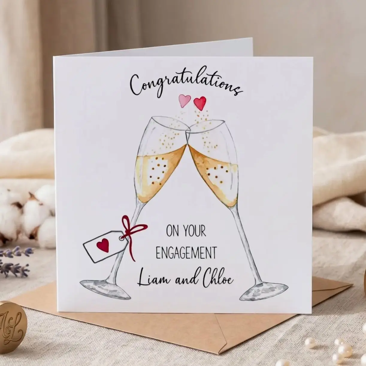 Personalized Congratulations Engagement Greeting Card,Custom Newly Engaged Couple Gift, Bridal Shower Card, Romantic Celebration Card,