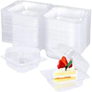 100 Pack Clear Plastic Square Hinged  Clamshell Container,Disposable To Go Cake Slice Container,Clear Plastic Clamshell  Containers for Cookies, Desserts, Fruits, Salads, Sandwiches