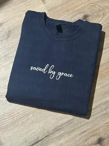 Gildan Saved by Grace Embroidered Long Sleeve Sweatshirt - Comfortable 8 oz. 50/50 Cotton/Polyester Blend Unisex Design