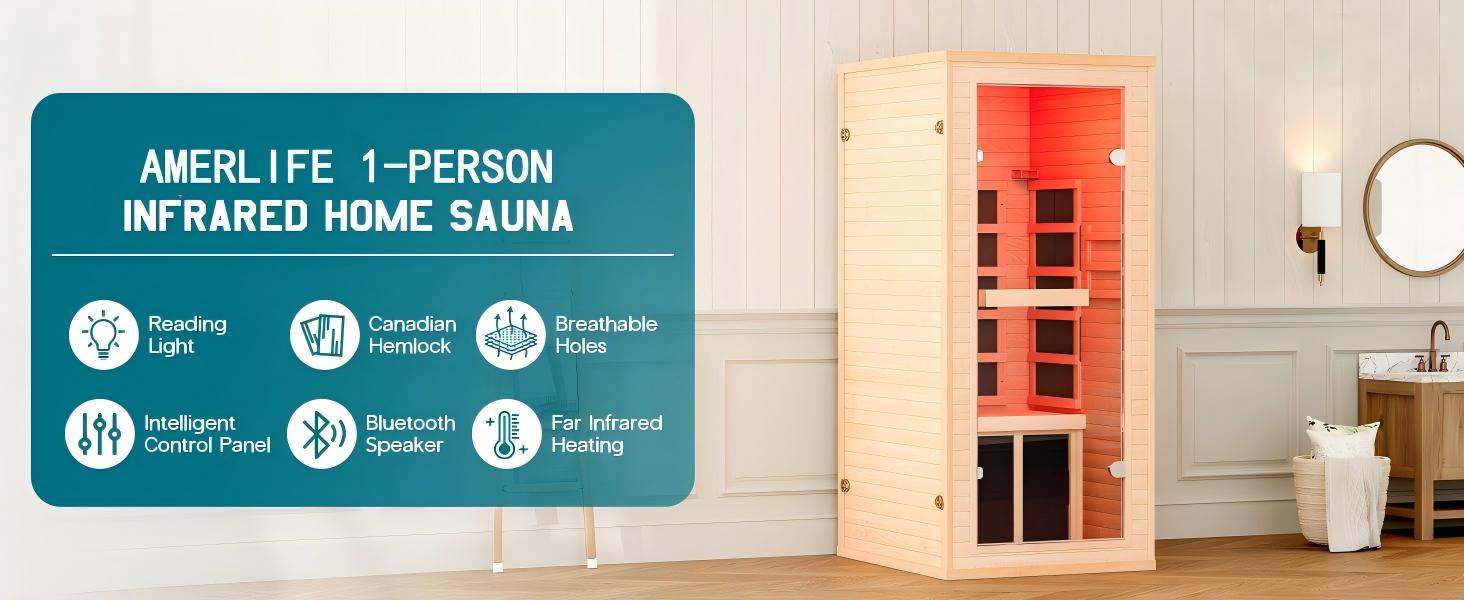 AMERLIFE Infrared Sauna for 1/2/4 Person, Low EMF 930W/110V&1463W/110V&2145W/110V Hemlock Wood Sauna with Tourmaline Foot Warmer, 7-Color Light Therapy, Salt Crystal Bricks, Easy Assembly AMERLIFE Infrared Sauna for 1/2/4 Person, Low EMF 930W/110V&1463W/110V&2145W/110V Hemlock Wood Sauna with Tourmaline Foot Warmer, 7-Color Light Therapy, Salt Crystal Bricks, Easy Assembly