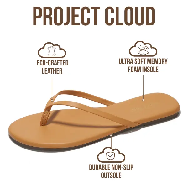 Project Cloud Women's | Vegan Leather Women Flip Flops | Memory Foam | Lightweight | Non-Slip - Foundations Project Cloud Women's | Vegan Leather Women Flip Flops | Memory Foam | Lightweight | Non-Slip - Foundations