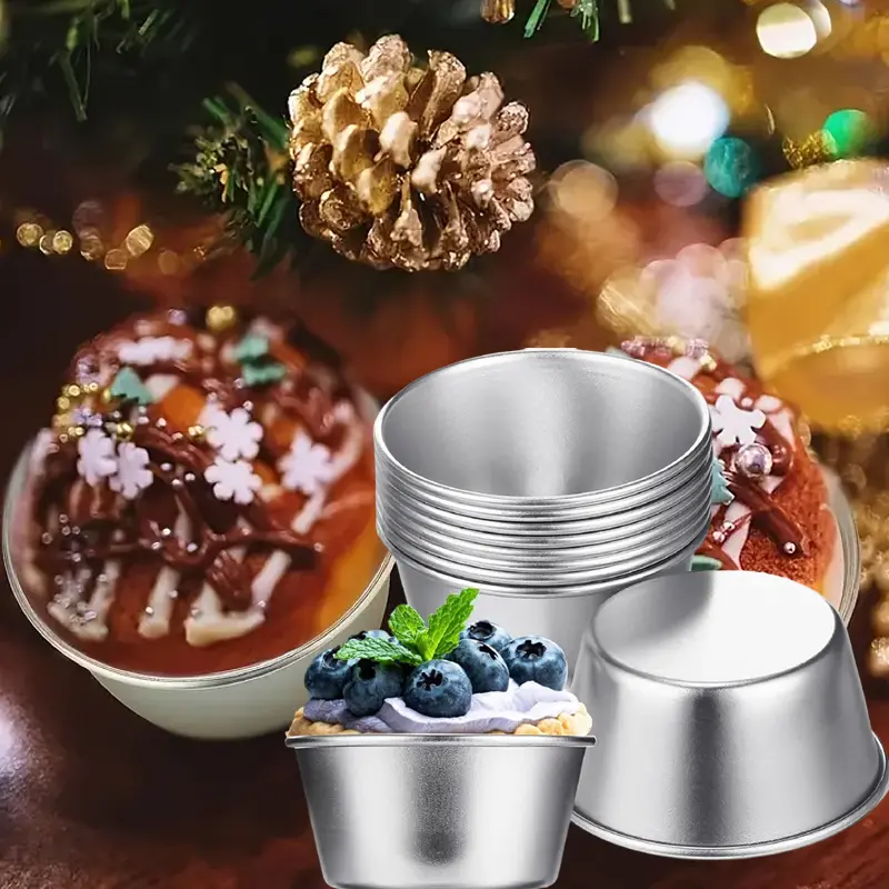 10-Pack Mini Pudding Tart Mold, Durable Non-Stick, 2.6 x 2 x 1.3 Inch/6.6*5.08*3.3 cm, Easy Release, Suitable for Baking, Puddings, Pastries, Ice Cream and Tarts, DIY Home Baking Supplies for Mother's Day, Thanksgiving, Christmas Parties