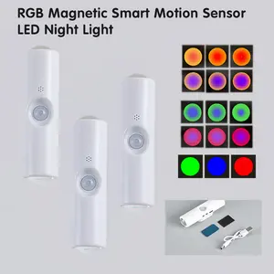 [3/6PCS]RGB Motion Sensor Light 3PCS/Set Adjustable Smart LED Wall Light with Rechargeable Battery for Bedroom Corridor Staircase Office Magnetic Step Lamp