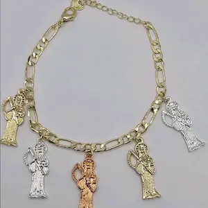 LA SANTA MUERTE beautiful bracelet three colors Gold-plated 7 to 8"inches figaro