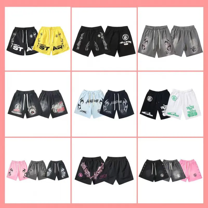 Hellstar Graphic Shorts Y2K Streetwear Heavyweight 100% Cotton Shorts, Vintage Washed Casual Sweat Shorts with Flame Print, Gothic Hip Hop Style Loose Fit Summer Bottoms for Men Women yangliii-shop