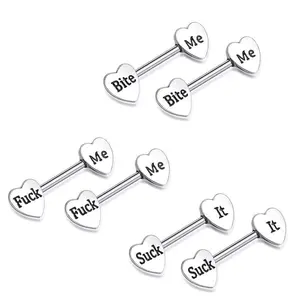 3 Pairs Women’s 14g Stainless Steel Nipple Rings, Tongue Barbell, Heart Shape, Body Jewelry