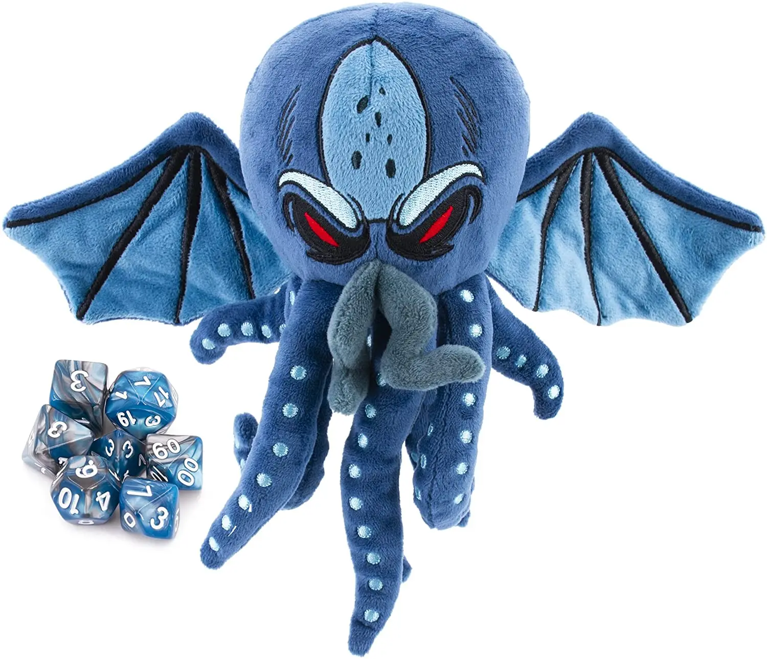 CASMATIX Cthulhu Sea Monster Dice Case with 7 RPG Dice - 9.5" Soft Plush Storage for Up to 21 Dice - Premium Zipper & Intricate Design - Perfect for Tabletop Gaming