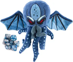 CASMATIX Cthulhu Sea Monster Dice Case with 7 RPG Dice - 9.5" Soft Plush Storage for Up to 21 Dice - Premium Zipper & Intricate Design - Perfect for Tabletop Gaming