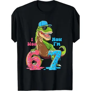 1I Used to Be Six, But Now I'M Seven! T-Rex Dinosaur Themed T-Shirt for Boys Celebrating Their 7Th Birthday, Made from Soft Suitable for Both Boys And Girls, Available in Sizes 120-160