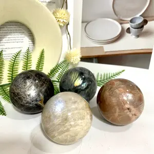 Moonstone Labradorite Ball 60~70mm With Silver Stand Set Healing Stone Home Decoration From IG Crystal