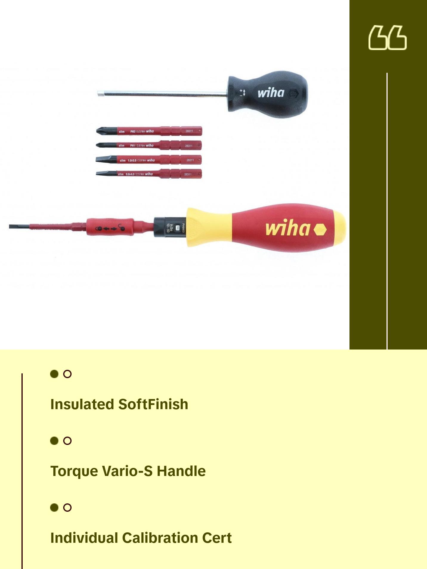 Wiha Tools 28791 Insulated Slotted and Phillips Torque Screwdriver Set 10-50 in-lbs. 8 Piece