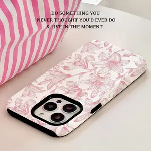 [Trendy Phone Case] Durable, Shock-Absorbing Pink Lily Two-In-One Film Case - Trendy Protection - Compatible with Iphone 16, 15, 14, 13, 12, 11, Plus, Pro, Max, Perfect Birthday Gift for Friends
