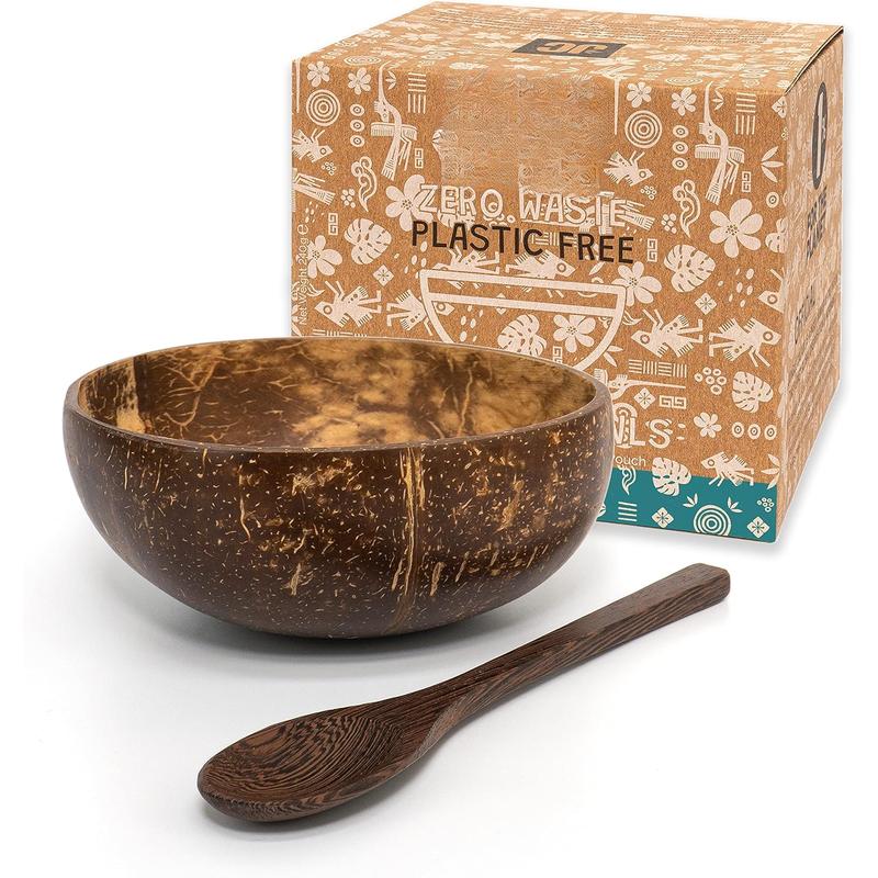 1 Coconut Bowl & Spoon with FREE eBook o Wooden Bowl o Salad Serving Bowl o Acai Smoothies Pasta Cereal Bowl o Vegan  Ideas o  Coconut Shell Bowls