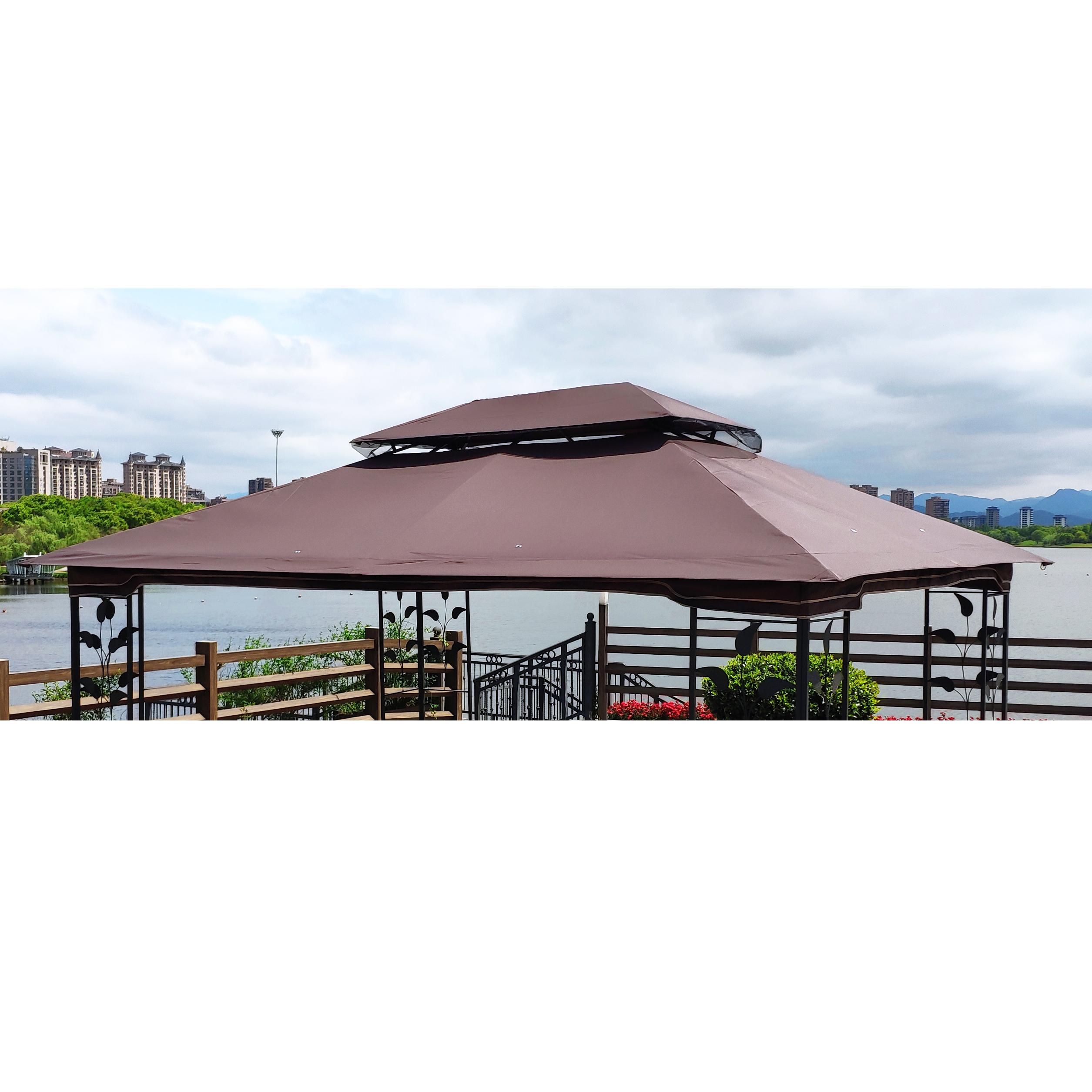 SAVEYOUR Brown Double Roof Gazebo Canopy Top Replacement 13x10FT Durable Polyester UV Protection Water-Repellent Patio Shade Fabric
