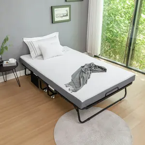 Folding Bed with Mattress, SPortable Foldable Bed with Storage Cover, SRollaway Bed for Adults with Memory Foam Mattress and Metal Frame, SCot Size Guest Bed on Wheels,
