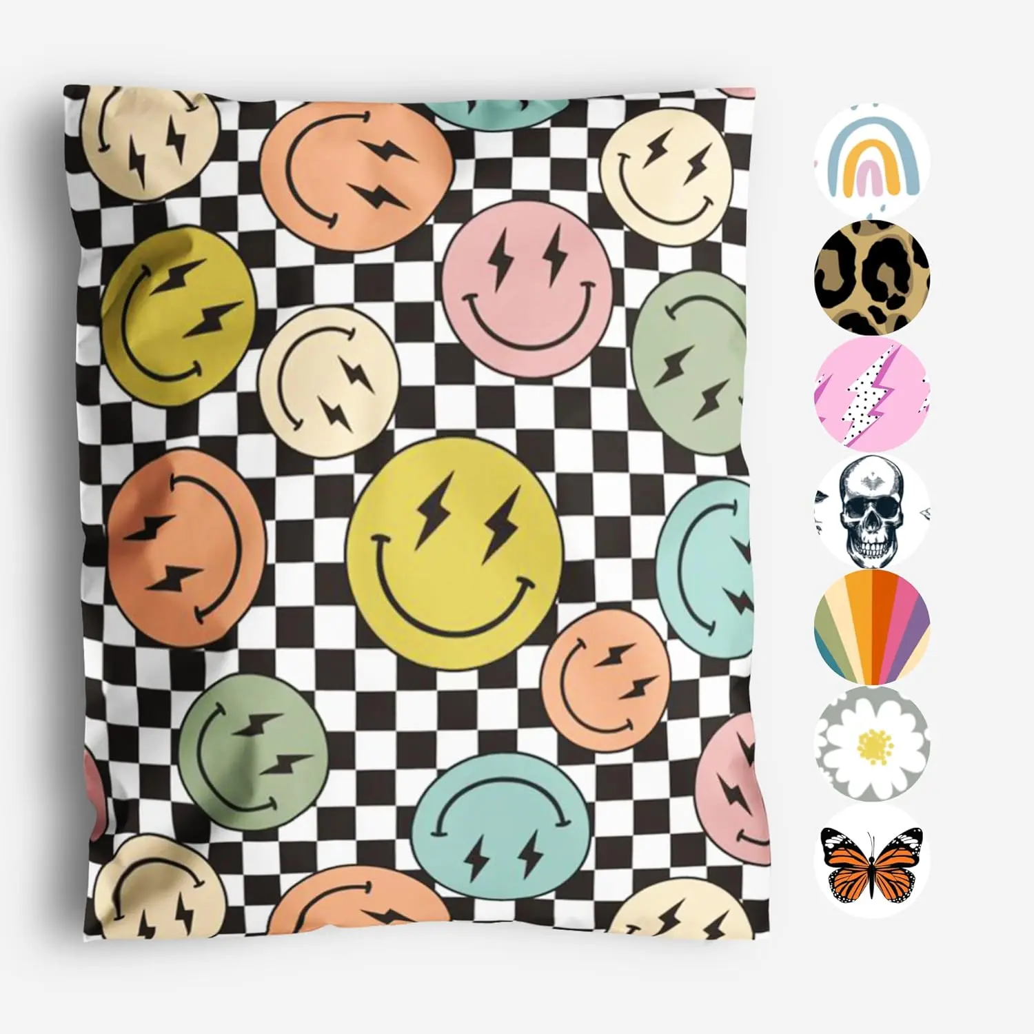 Package Mint Poly Mailers 10x13 - 100 Pack Smiles Checkerboard Design Poly Mailers Shipping Bags - Waterproof, Tear-Resistant, Self-Adhesive Seal - Decorative Mailing Bags for Clothes, Accessories
