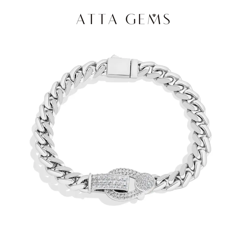 ATTAGEMS Fashion Lab-Created Moissanite Cuban Bracelet for Women Men Unisex Daily Casual 925 Sterling Silver Fine Jewelry B053, Snake Chain Bracelet, Twisted Cable Bracelet, Link Bracelet summerwins,summerwins