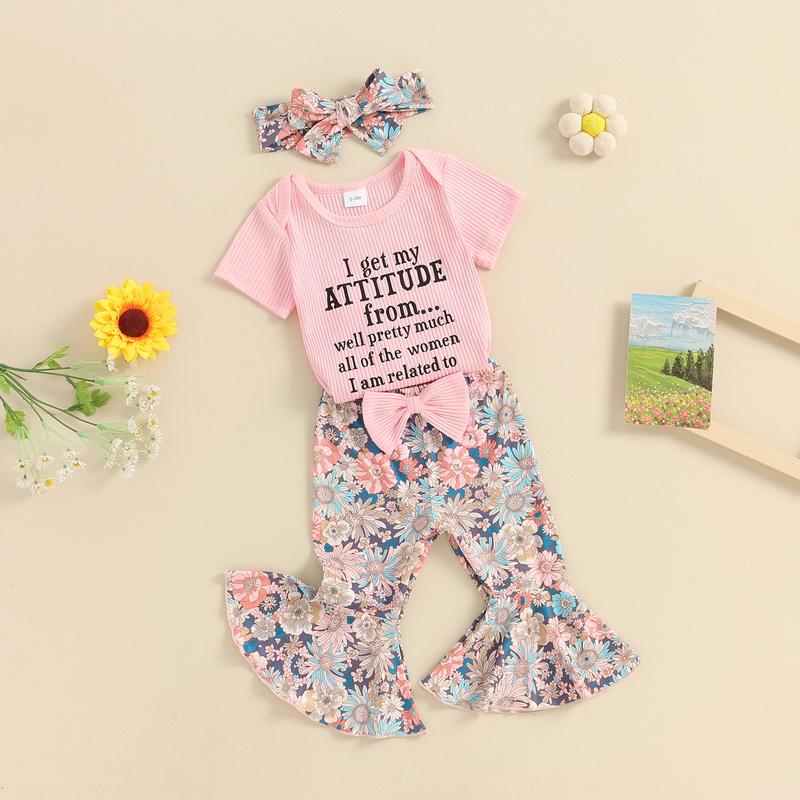 Baby Girl Clothes Newborn Outfit Infant Romper Floral Pants Set Headband Cute Newborn Going Home Outfit 3PCS #springtok