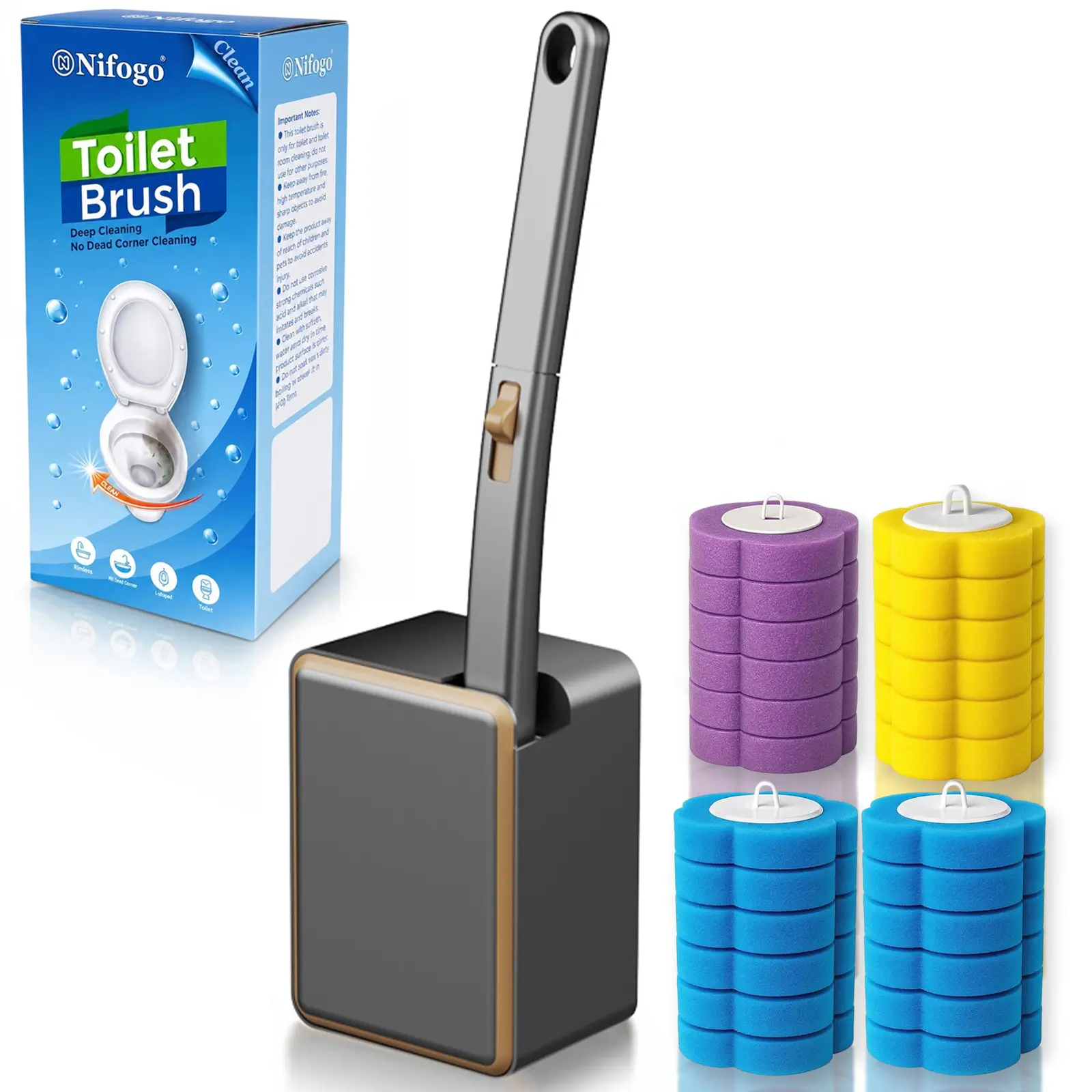 Compact Disposable Toilet Scrubber Toilet Cleaning Tool Gift Set with 24 Disposable Heads, Wall-Mounted Space-Saving Holder, Handle, Reduces Direct Contact with Germs for Car Interior & Household Use