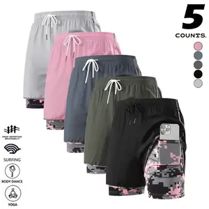 5-Pack Women’s Casual Sports Shorts – Stylish Running Two-Piece Set with Double-Layer Knee-Length Breathable Yoga Shorts, Anti-Exposure Design