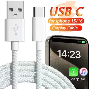 35W PD USB A to C Carplay Fast Charging Cable Nylon Braided Sync Cord with CarPlay for iPhone 17 16 17 Pro/15 Pro Max/15 Plus