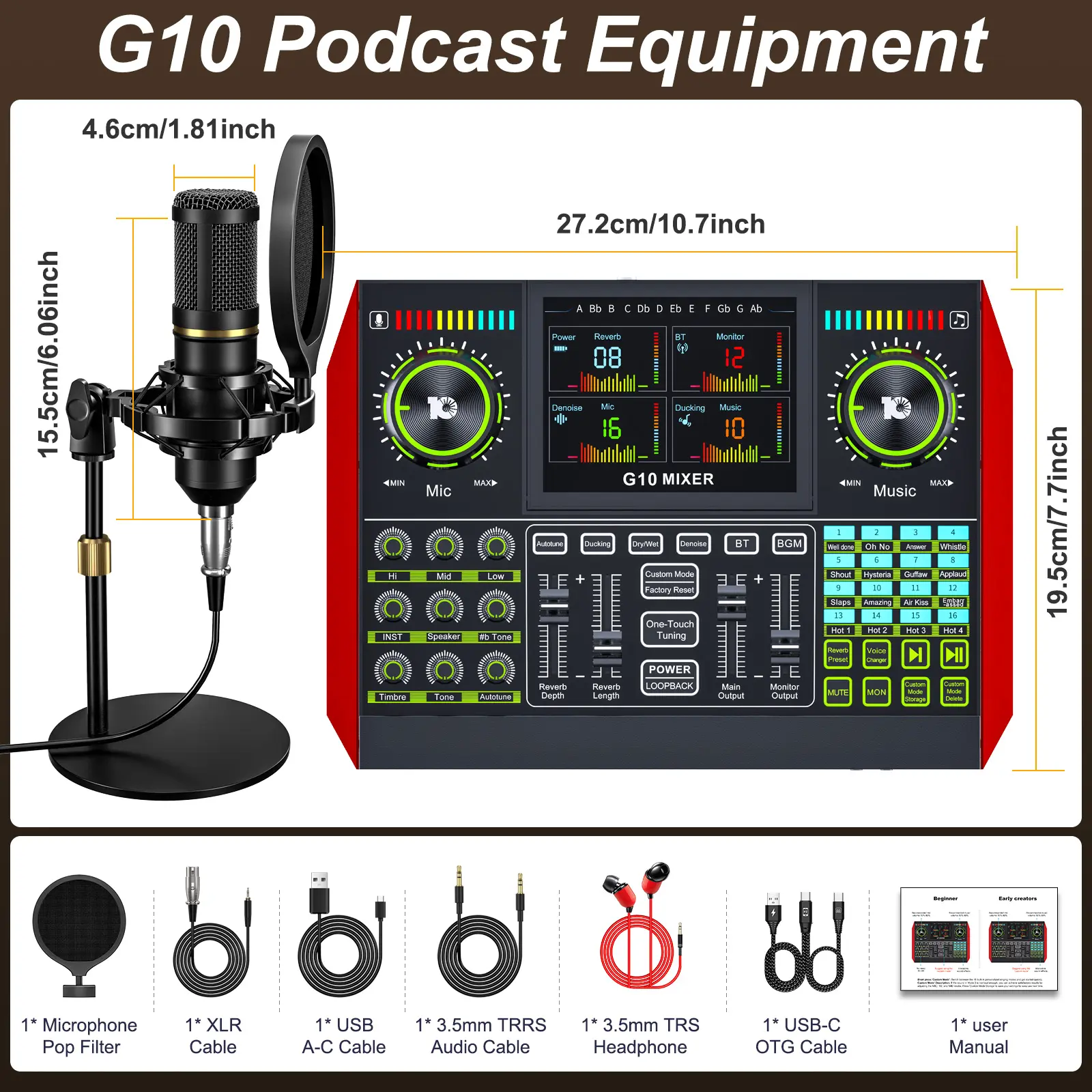 Tenlamp G10+Bm800 Plug-and-Play Podcast Studio Kit - LCD