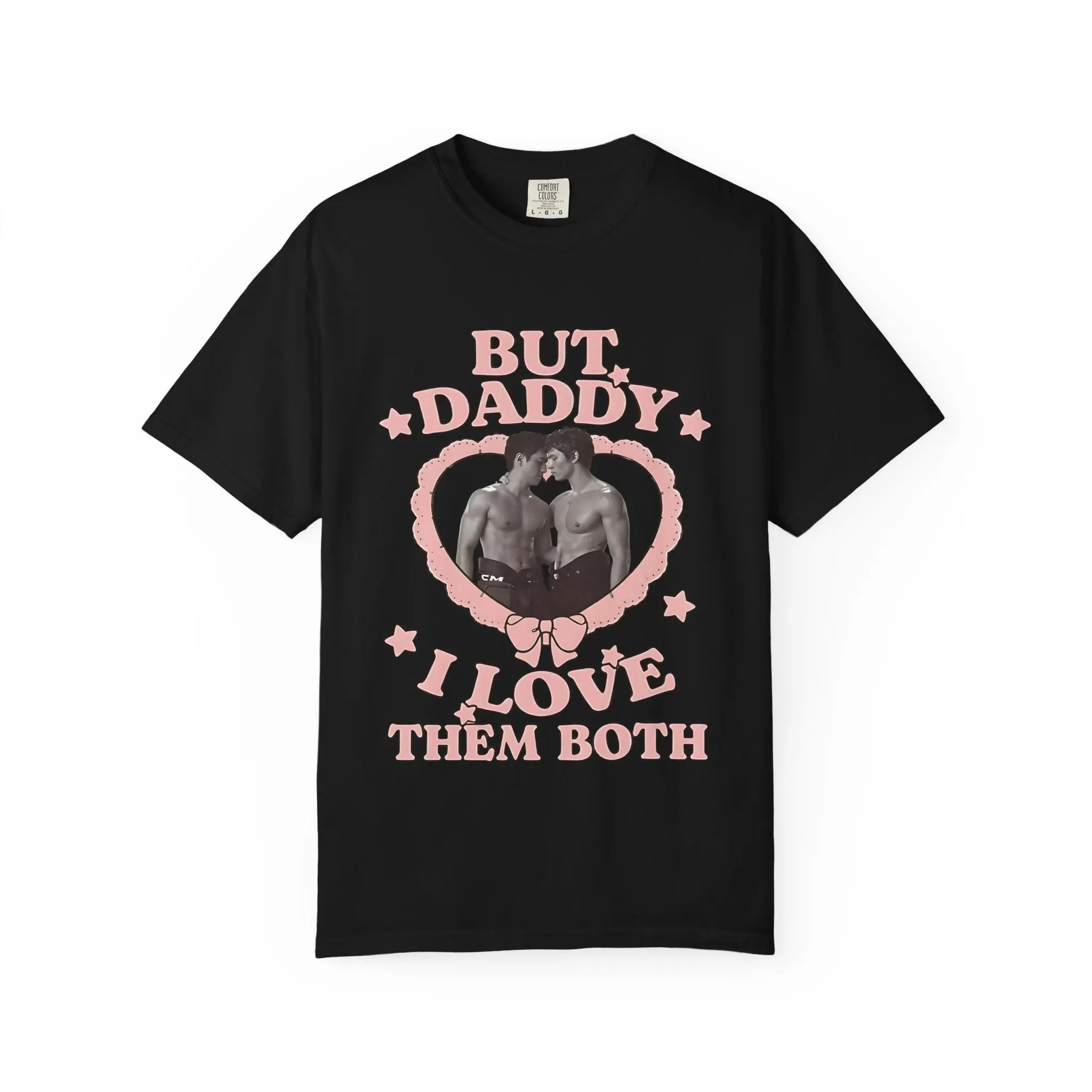 Casual Shortsleeve Graphic T-Shirt, 'But Daddy I Love Them Both' Retro Pastel Heart Print, Vintage Heavyweight Garment-Dyed Cotton with Relaxed Fit, Tee