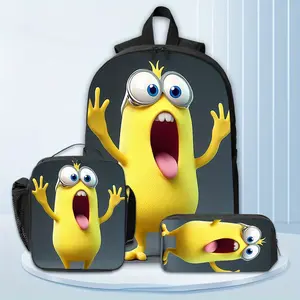 Yellow Cartoon Character Toy - Fun and Playful Design/ Large 3pcs backpack set - casual backpack for boys and girls, suitable for travel and outdoor, lightweight and durable, very, for Teenager