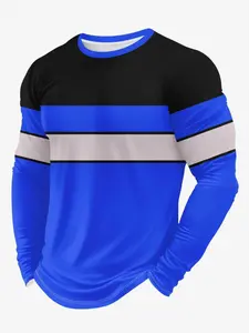 Men's Fluorescent Striped Long Sleeve T-Shirt, Multiple Colors, Casual Style, All Seasons, Loose-Fitting, Random Print
