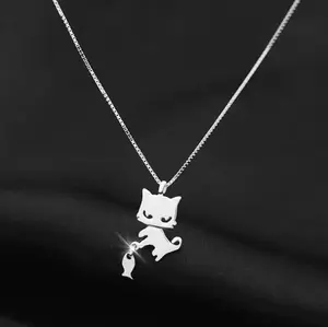 Exquisite Sterling Silver Plated Cat & Fish Necklace