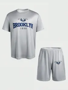 Men's Sleepwear Home Clothing Set, Letter Print, Casual Fitted Short Sleeve, Random Print, Comfortable Nightwear