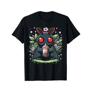 Summer t Shirts [Mothman Boba Tea Graphic Tee] Soft Cotton Mothman Boba Tea Kawaii Graphic Tee