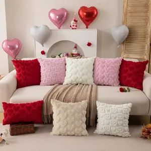 Valentine's Day Plush 3D Jacquard Pillow Modern Simple Cushion for Living Room Sofa Heart-Shaped Pillow Cover