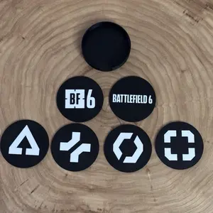 Battlefield Coaster Set with Holder 3D Printed 5 Pack of Coasters for BF6 Black and White Drink Desk Decor Ornament for Gamers and Collectors Tableware Cover Stylish