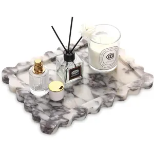 Scalloped Marble Decorative Tray,Luxury  Calcutta Stone Bathroom  Tray, Dresser Top Perfume Coffee  Kitchen Toilet Sink Tray, Key Trinket Ring (Calacatta Viola, 10.8 * 8)