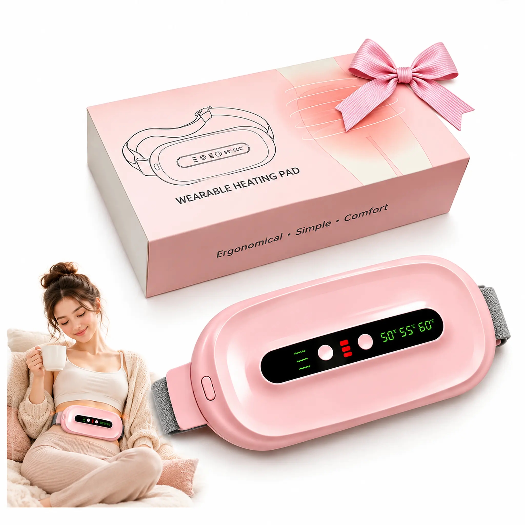 2026 New Portable USB Rechargeable Heating Pad with Auto Shut-Off, Heat Therapy & Vibration Massage, Adjustable Belly Wrap for Women, Soft Back & Waist Warmer for Period Care, Daily Comfort, Travel & Self-Care Gift-Halloween Gift